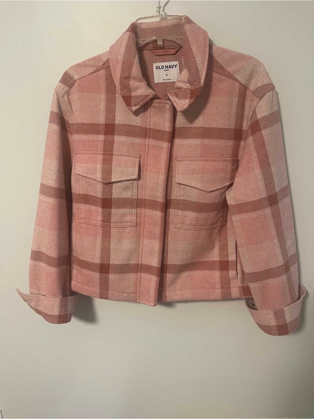 Old Navy Pink Plaid Cropped Shacket